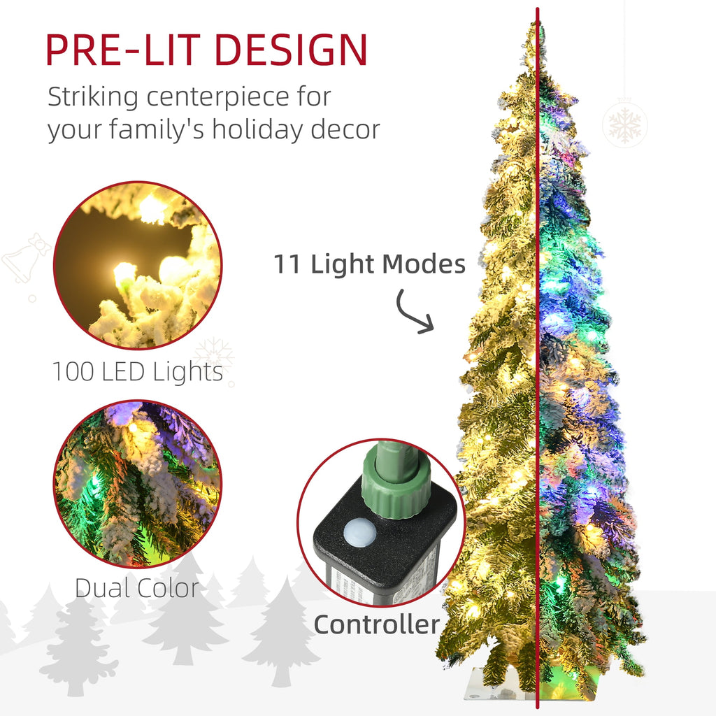 HOMCOM 4' Downswept Slim Snow Artificial Christmas Tree with LED Lights