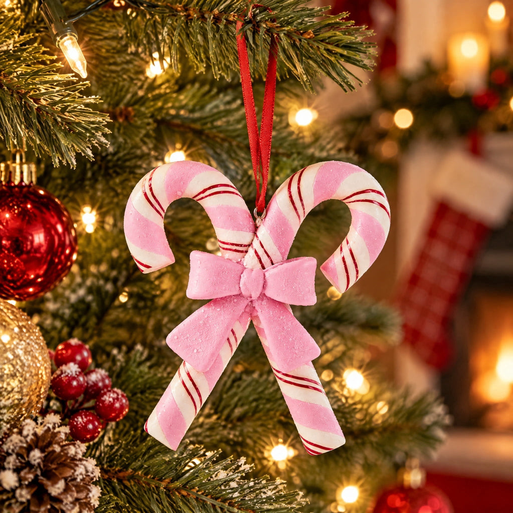 Pink/Red/White Clay Dough Candy Cane Christmas Ornament, 4.3", by Holiday Time