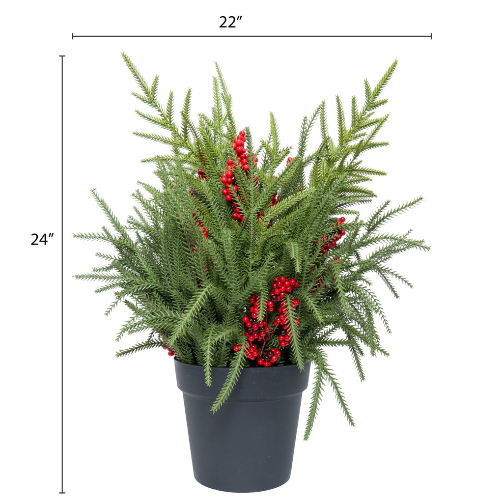 My Texas House Greenery and Berries Christmas Arrangement in Pot, Red/Green/Black, 24"