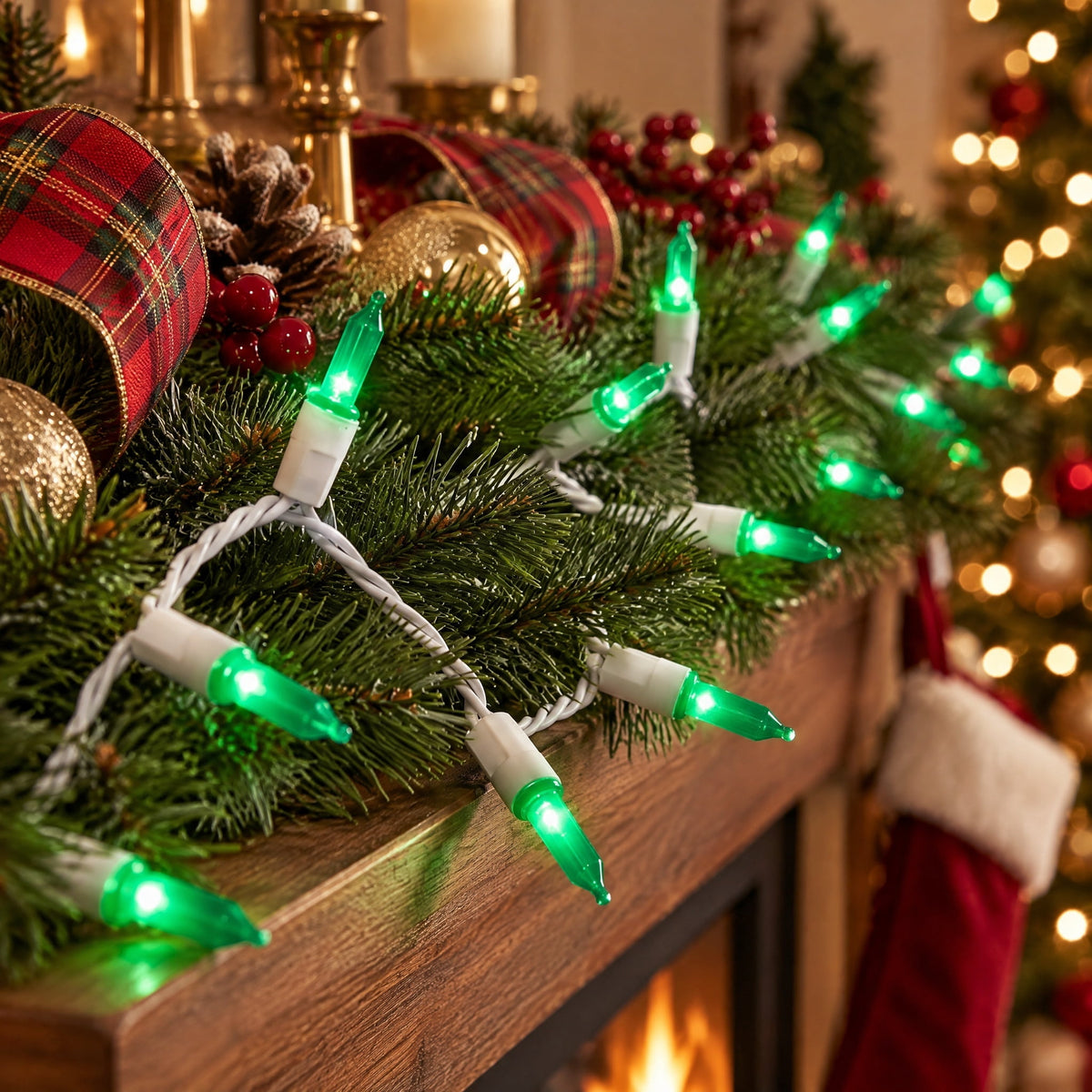 Indoor/Outdoor 100-Count LED Mini Christmas String Lights, Warm White, White Wire, 19.5', by Holiday Time