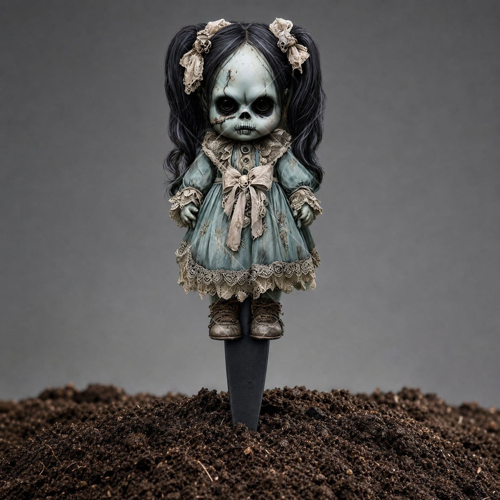 erdimoy 7.87in Tall Creepy Vintage Horror Doll Yard Stakes, 2D Waterproof Acrylic Spooky Ghost Doll Lawn Plug-In Ornaments, Scary Graveyard Garden Pathway Decor for Halloween Outdoor