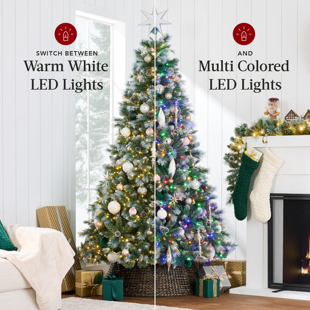 Best Choice Products 6ft Pre-Lit Frosted Scotch Pine Christmas Tree w/ 946 Branch Tips, 250 2-in-1 LED Lights