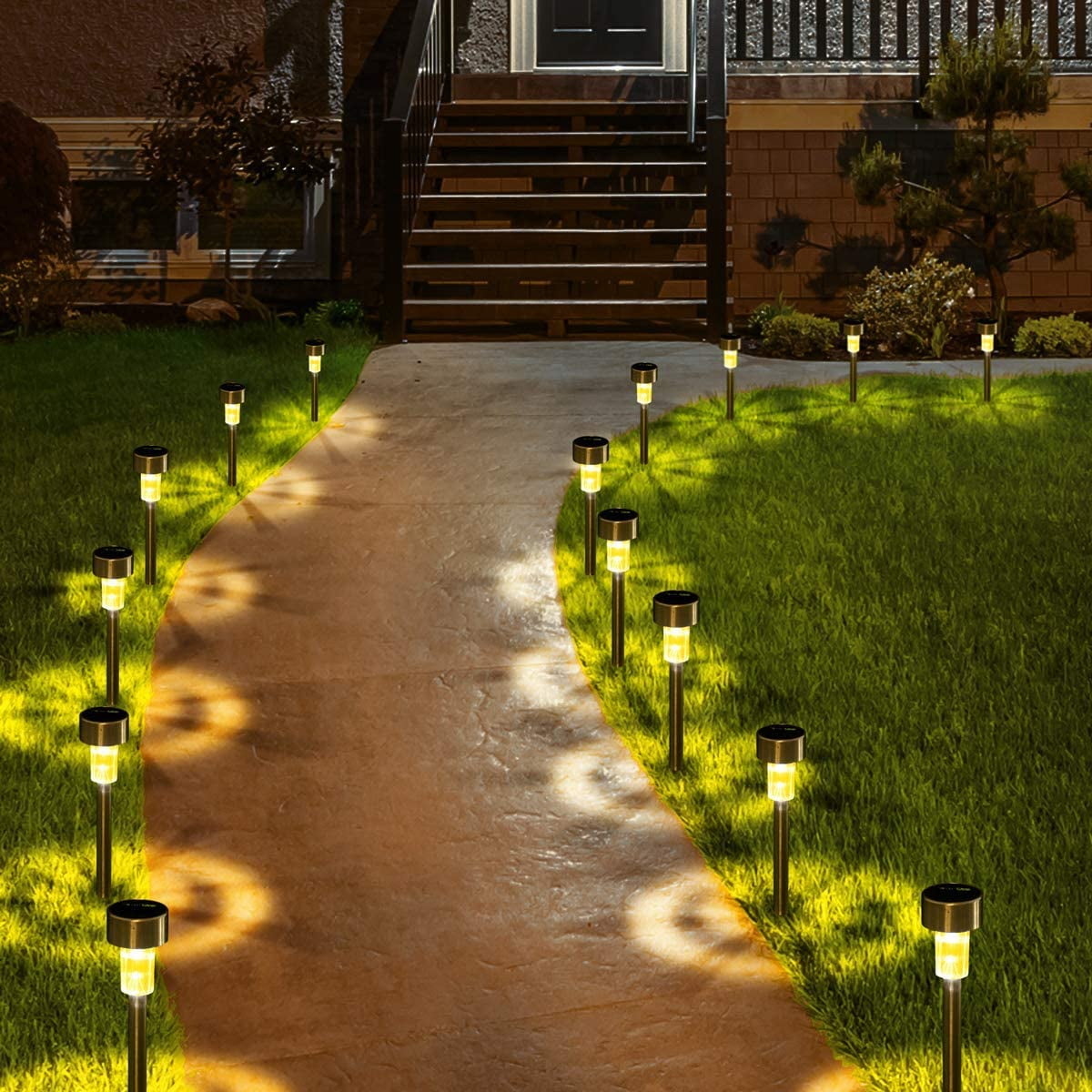 Rirool 12 Pack Solar Pathway Lights Outdoor, Stainless Steel Waterproof LED Landscape Lighting, Auto On/Off Garden Stake Lights for Yard Walkway Lawn, Multicolor