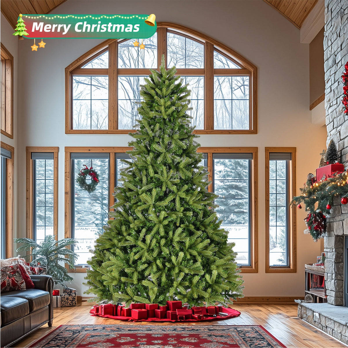 9FT Artificial Christmas Tree, Premium Spruce Hinged Full Christmas Tree with 2576 Branch Tips, Foldable Metal Stand, Holiday Xmas Tree for Home Party Office Decoration