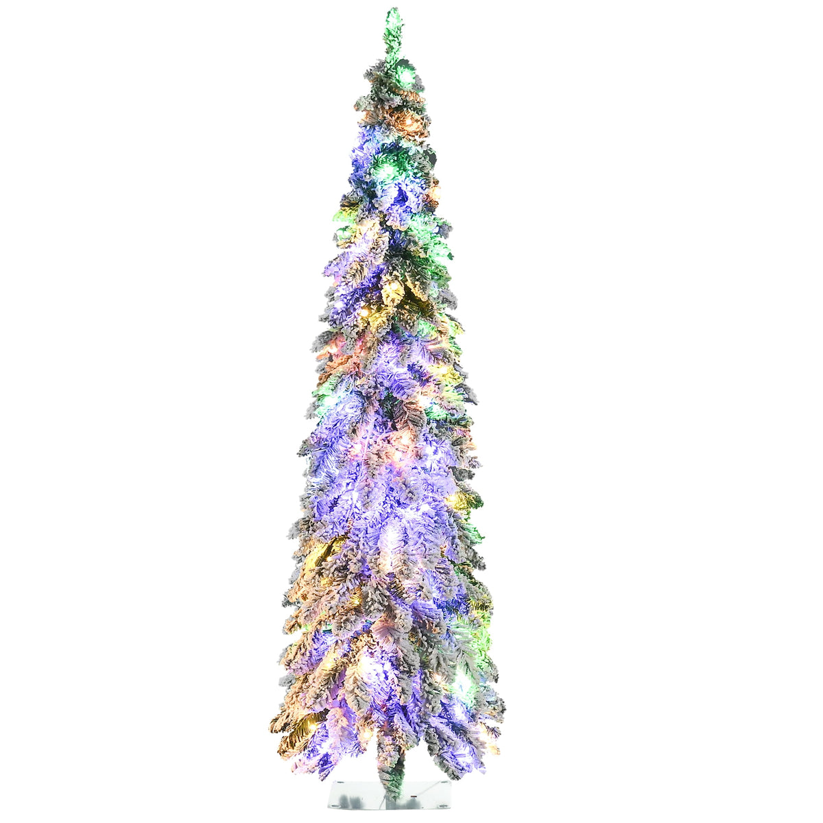 HOMCOM 4' Downswept Slim Snow Artificial Christmas Tree with LED Lights