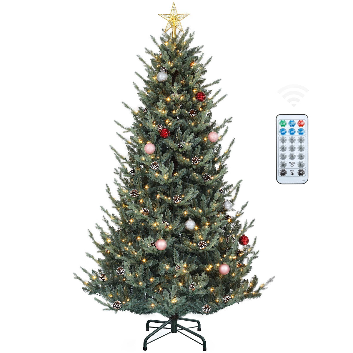 Dextrus 7.5 ft Prelit Spruce Christmas Tree with 51 Pine Cones, Hinged Artificial Christmas Tree with 1938 PE&PVC Tips & 500 Lights,11 Light Modes, Remote Control