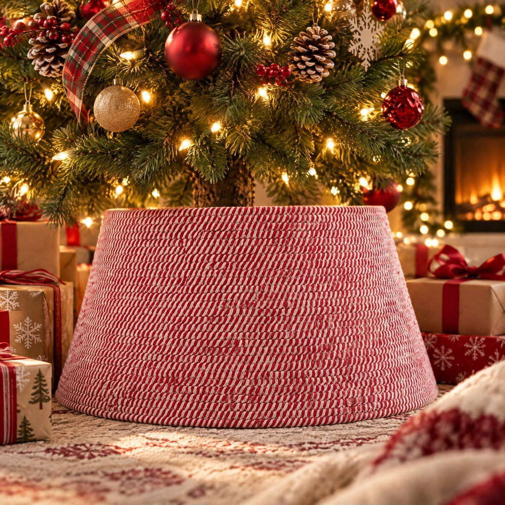 Rope Christmas Tree Collar, Red and White, 22", by Holiday Time