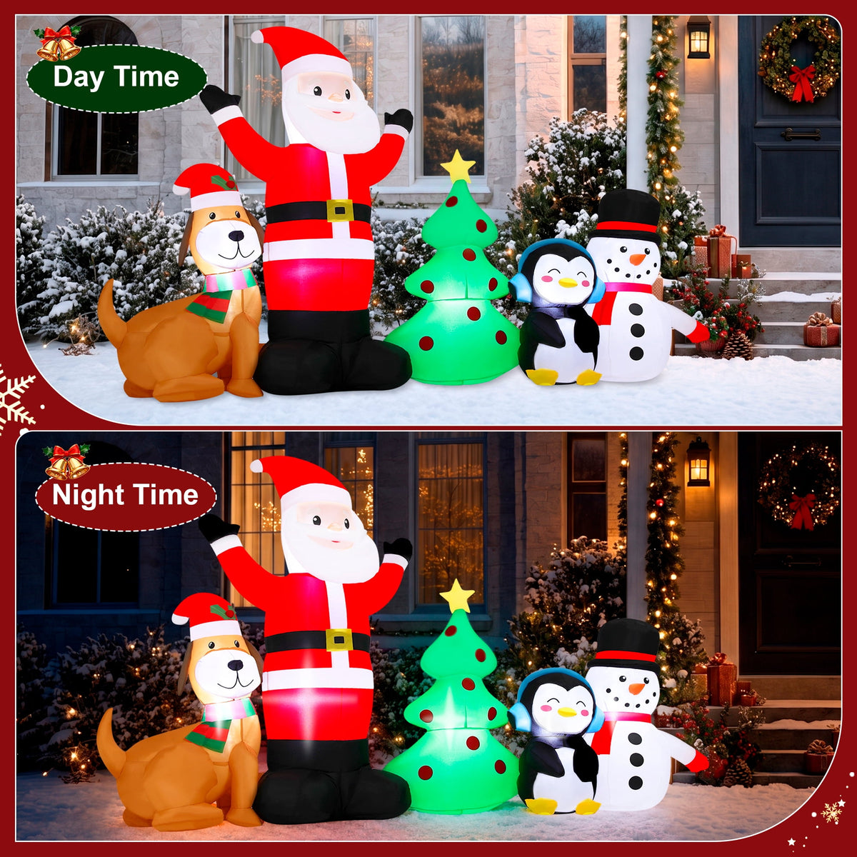 Firstness 8ft Christmas Inflatable,Christmas Blow ups Santa Snowman Xmas Tree Penguin Dog with LED Lights, Yard Garden Party Outdoor Decoration