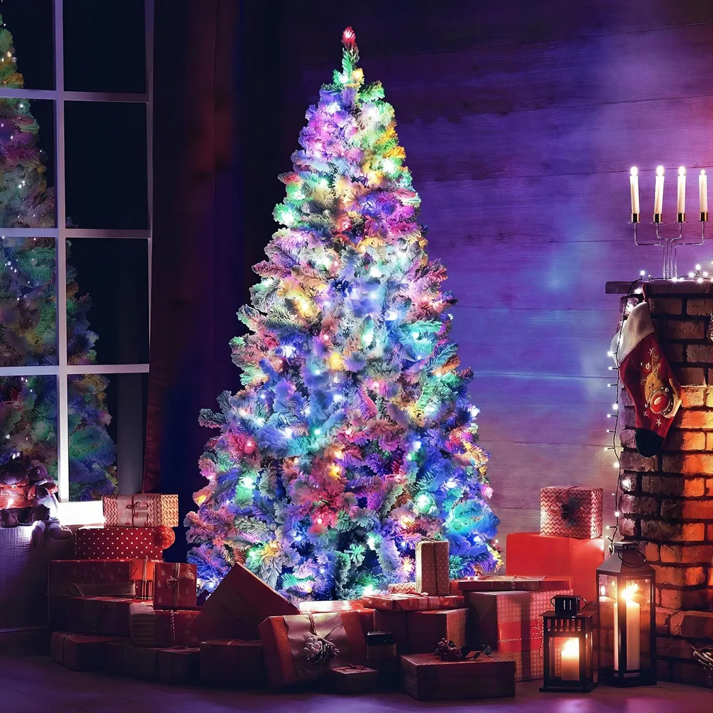 Vebreda 7.5ft Snow Flocked Hinged Artificial Christmas Tree Without Lights, Indoor White