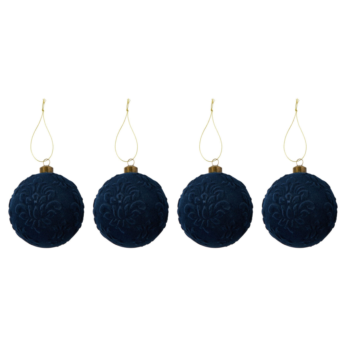 4-Count Dark Blue Velvet-Feel Ball Shatterproof Christmas Ornaments, 3.9", by Holiday Time