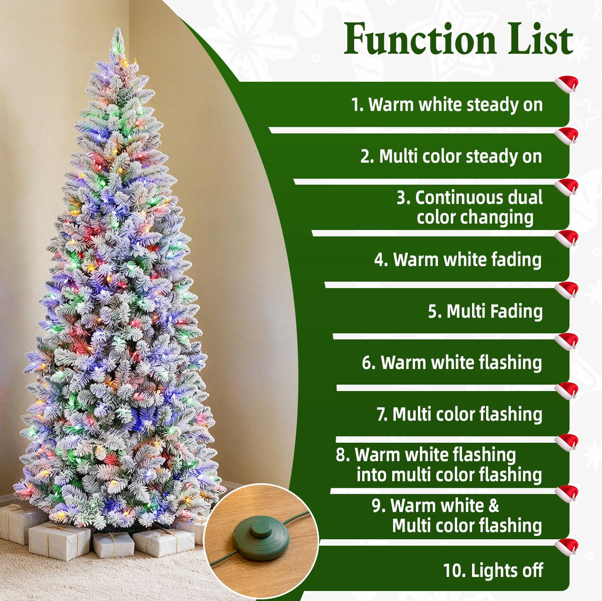 VIVATREES 7.5FT Premium Flocked Christmas Tree 550 Multi-Color LED Lights 5490 PVC PE Hinged Branch Tips Pre-Lit Artificial Xmas Pine Needles Metal Base for Home Office Holiday Decor