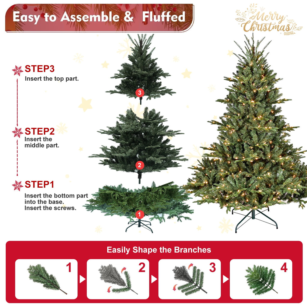 Artificial 4ft Green Christmas Tree with 673 PE/PVC Mixed Branch Tips, 150L warm white led, memory wire+iron wire, Hinged Premium & Foldable Base for Indoor Holiday Decorating