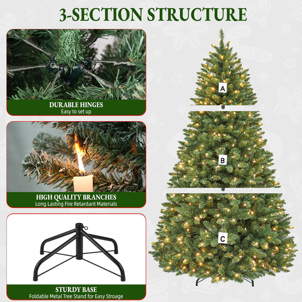 VIVATREES 7.5FT Premium Christmas Tree Pre-Lit Artificial Xmas with 550 Multi Color LED Lights, 5582 PVC PE Hinged Branch Tips Metal Base for Holiday Decor
