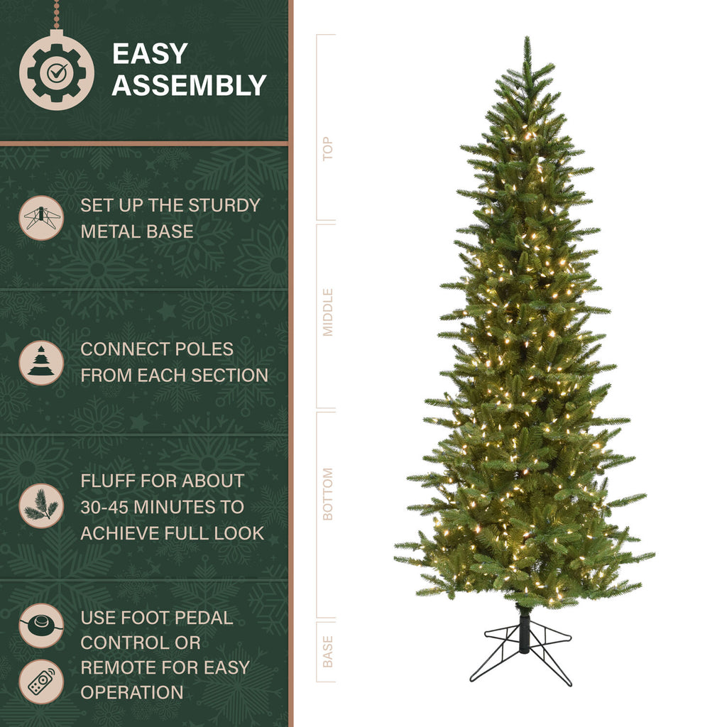 Fraser Hill Farm 6.5-Ft. Carmel Pine Slim Christmas Tree with White Incandescent Smart Lights, FFCP065-3GR