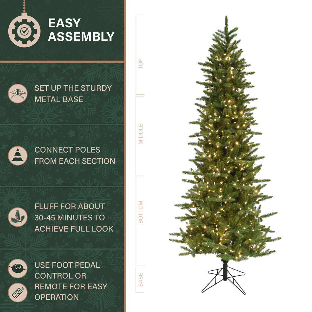 Fraser Hill Farm 6.5-Ft. Carmel Pine Slim Christmas Tree with White Incandescent Smart Lights, FFCP065-3GR