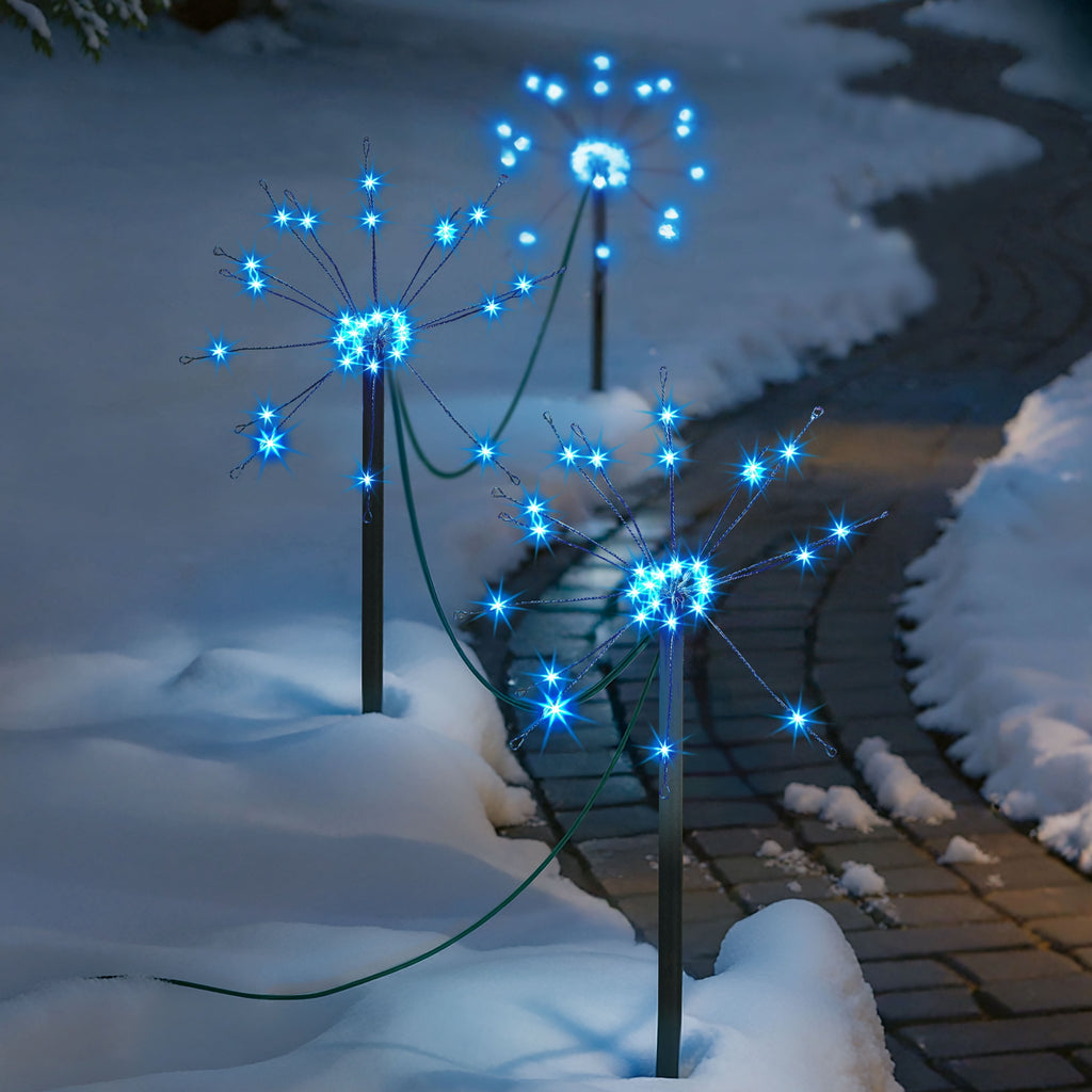 Outdoor Solar-Powered LED 8-Function Starburst Christmas Pathway Lights, Cool White, Set of 3, by Holiday Time