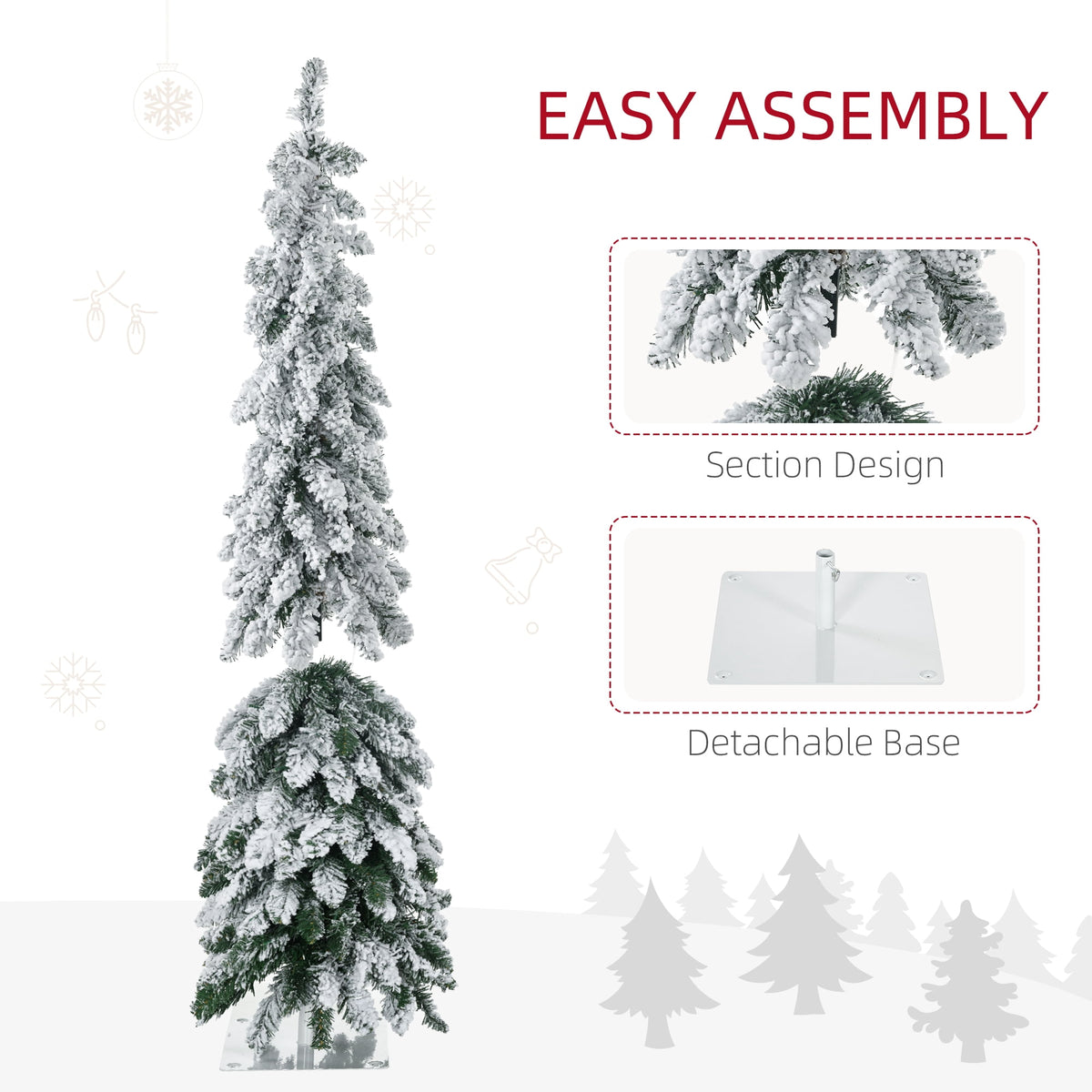 HOMCOM 4' Downswept Slim Snow Artificial Christmas Tree with LED Lights