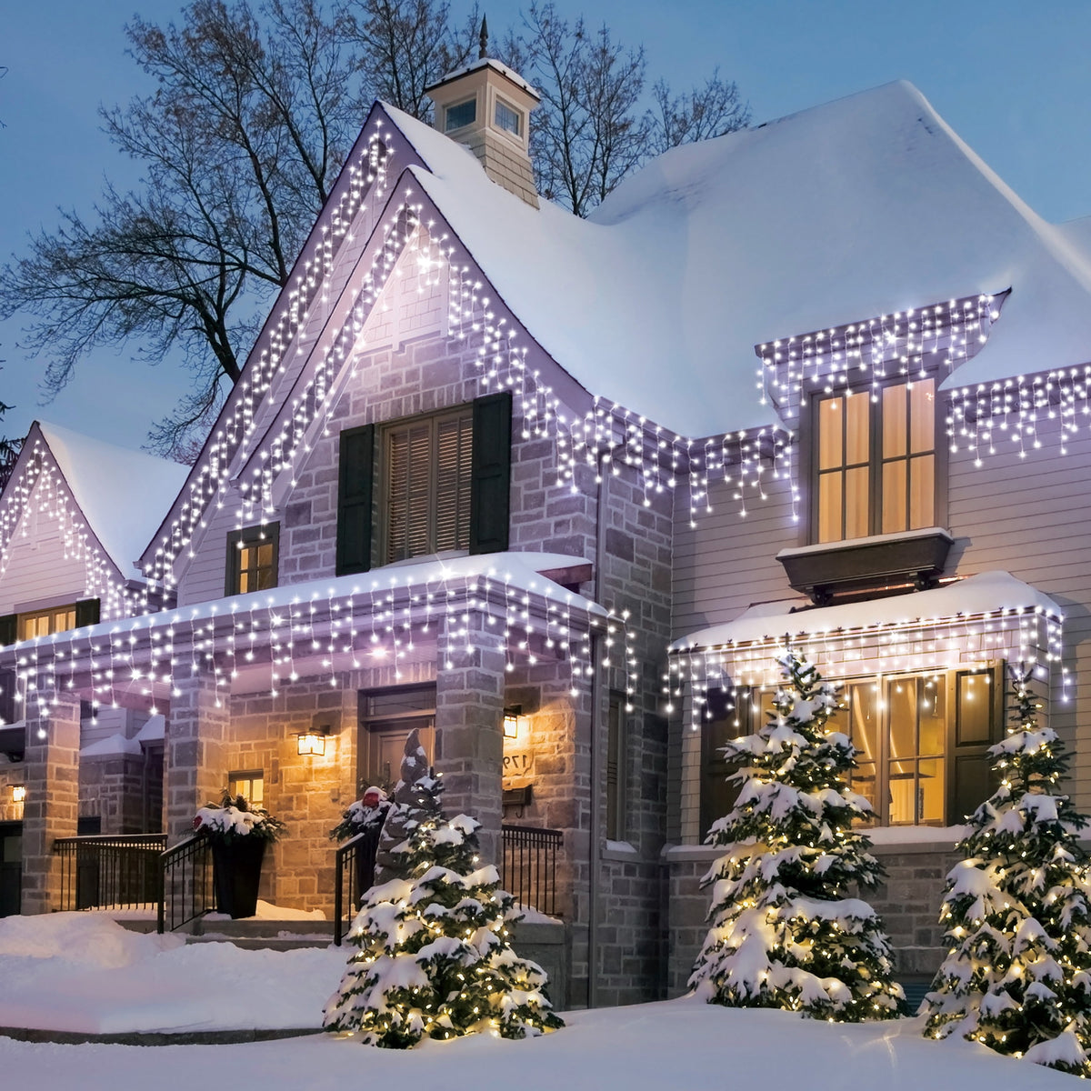Indoor/Outdoor 300-Count LED Christmas Icicle Lights, Warm White, White Wire, 18', by Holiday Time