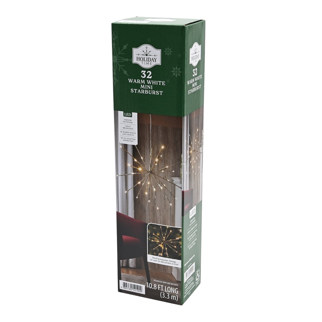 Indoor/Outdoor Mini Starburst Christmas Decoration with 32 LED Lights, Gold, 10.8', by Holiday Time