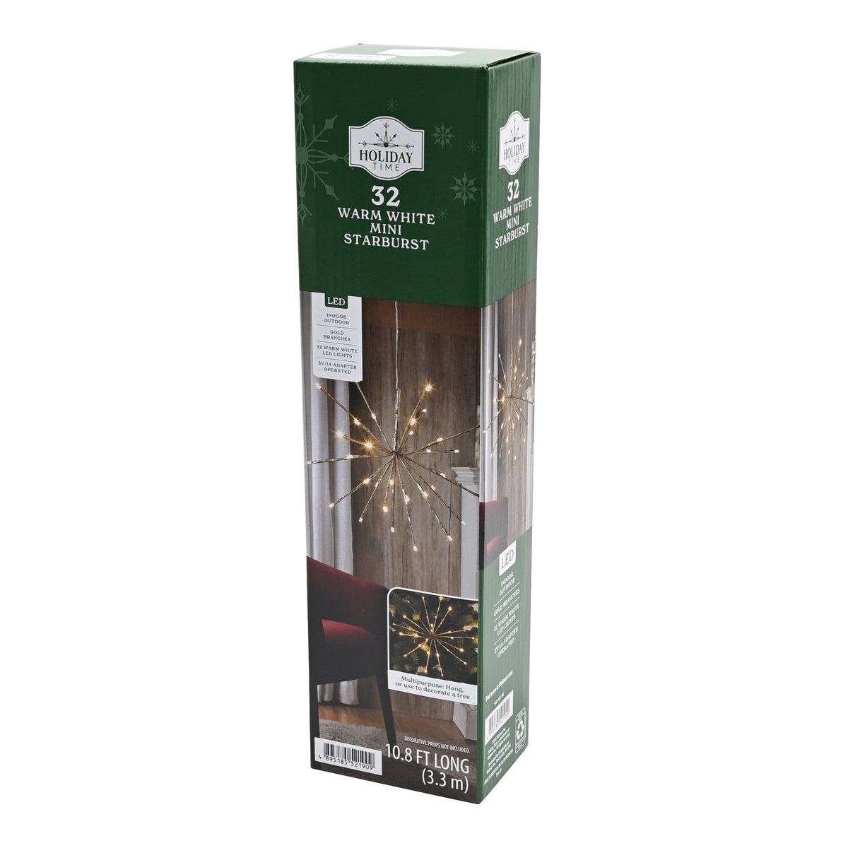 Indoor/Outdoor Mini Starburst Christmas Decoration with 32 LED Lights, Gold, 10.8', by Holiday Time