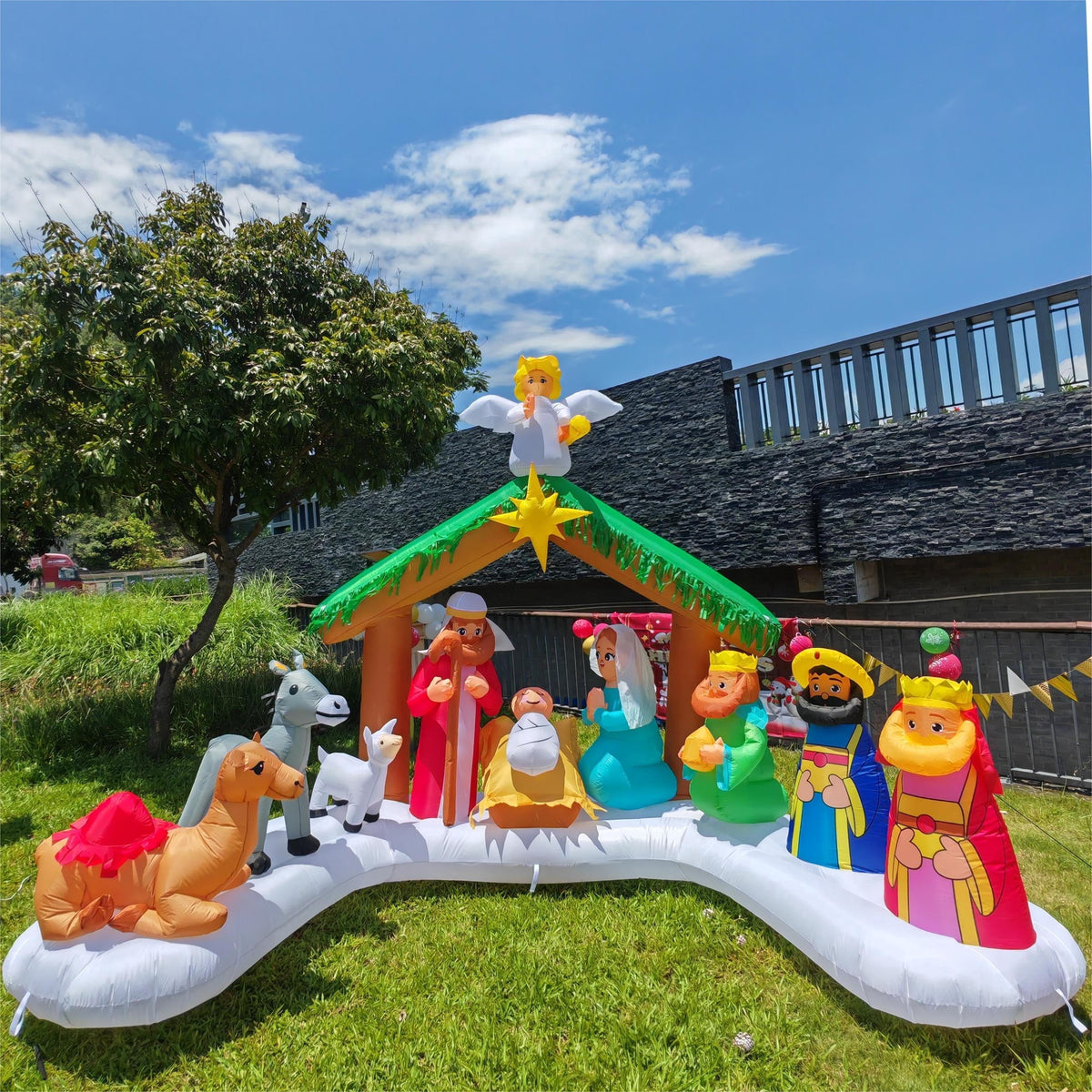 Wondiair 12FT Christmas Inflatable Nativity Scene with LED Lights for Outdoor Yard and Church Decor
