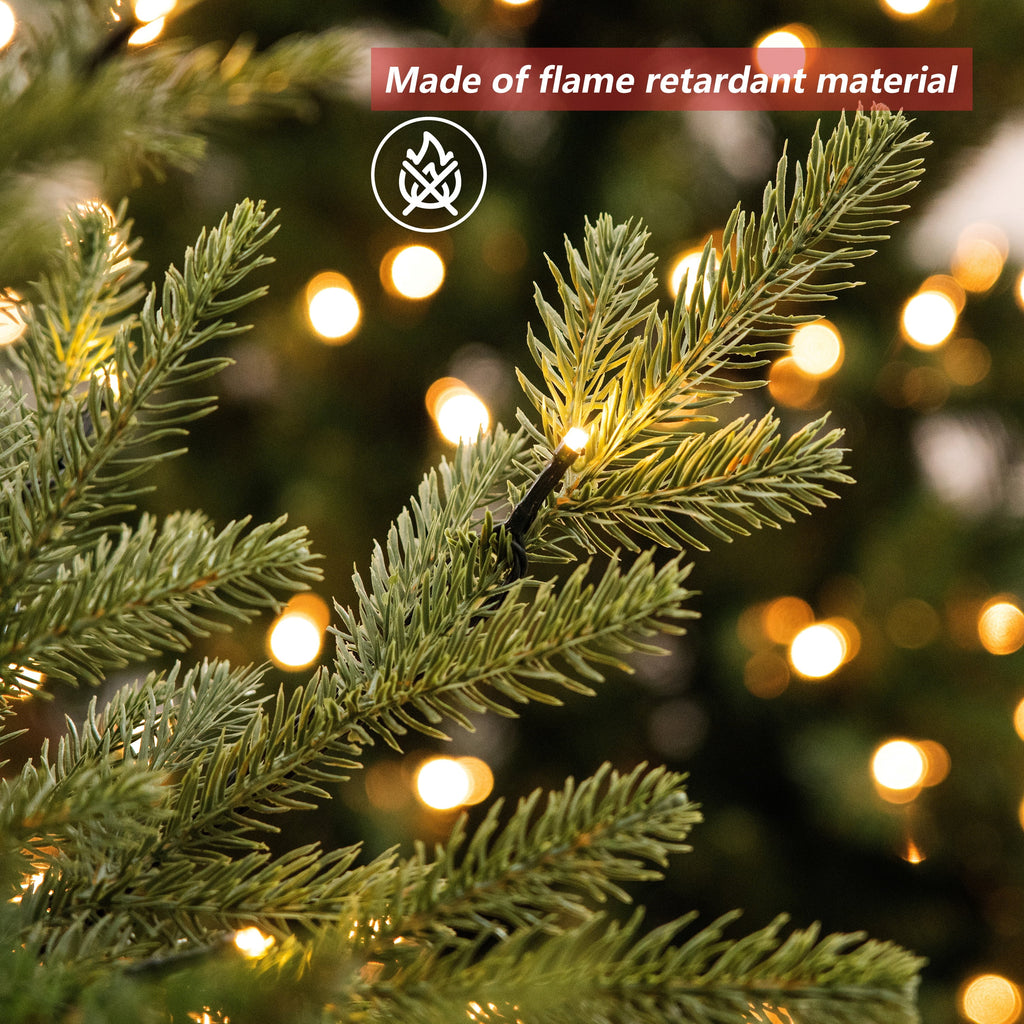Jingle Joy Blue Ridge Premium Pine Christmas Tree LED Prelit 8 Light Functions, Full Coverage with Dense Branches, Metal Base (9 ft)