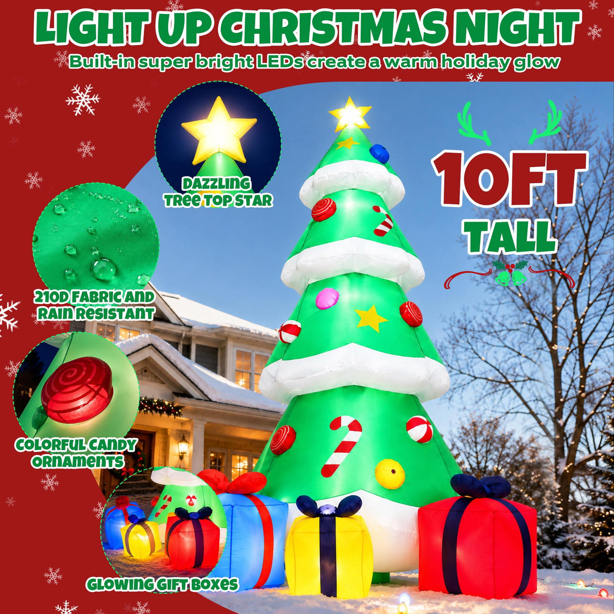 Goosiay 10FT Christmas Inflatables Tree with Built-In LED Lights and Gift Boxes, Giant Xmas Blow Up Tree Yard Decoration for Outdoor Yard Garden Lawn Decor,Green