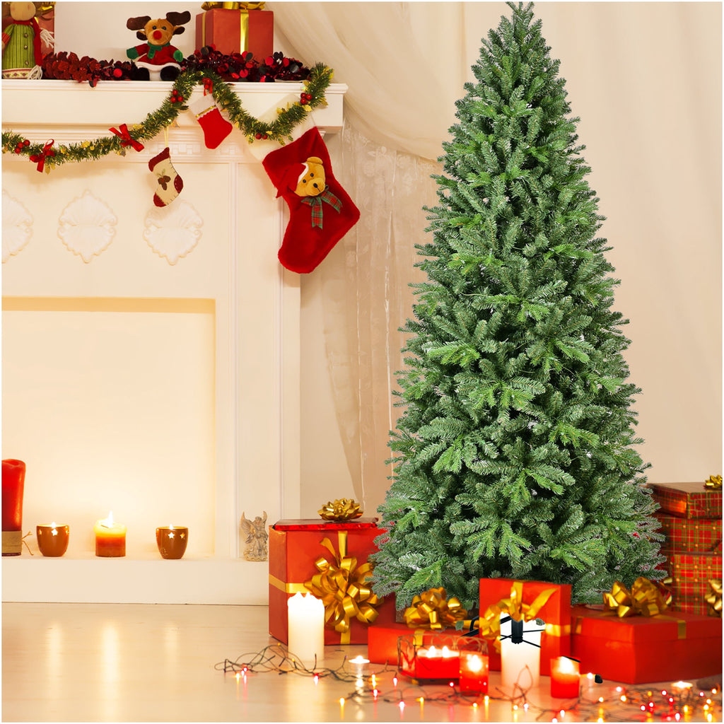 JERFIT 7.5ft Premium Pre-Lit Christmas Tree with Hinged Branches, Easy Setup Full Artificial PVC Xmas Tree for Holiday Home Decor