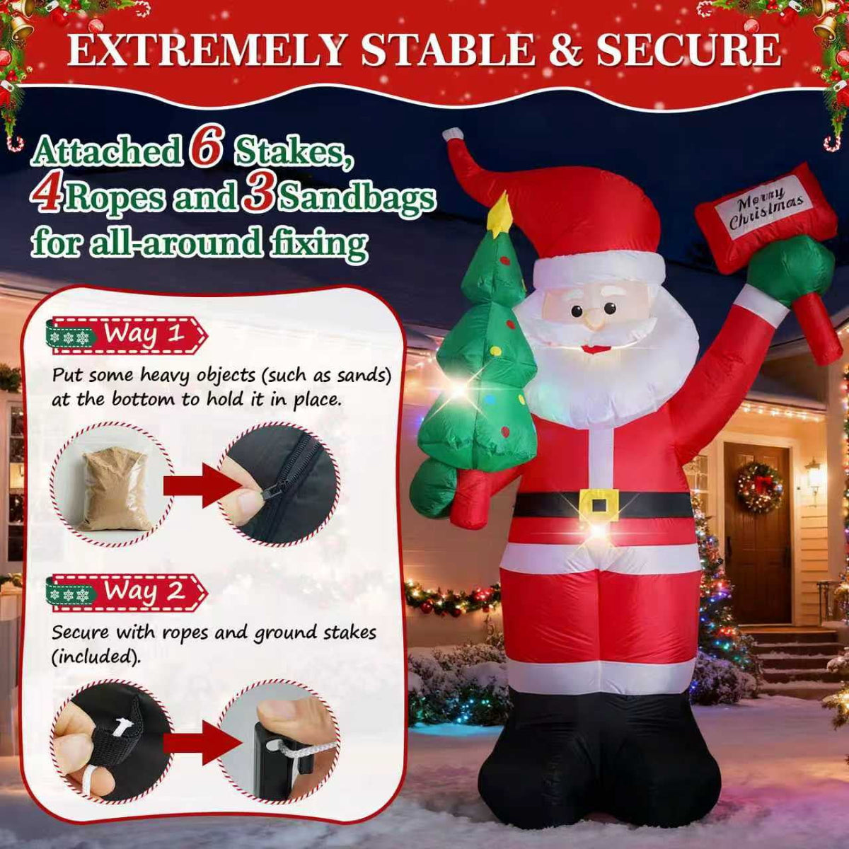 Joctrum 8 FT Christmas Inflatable Santa Claus with Built-In LEDs, Blow-Up Santa for Xmas,Yard,Garden, Lawn, Indoor, Outdoor, Winter Decor