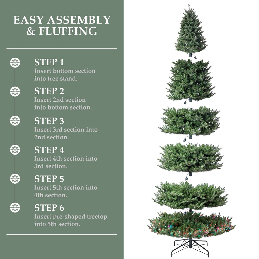 My Texas House 9' Pre-Lit Grand Spruce Green Artificial Christmas Tree with LumaDazzle Color-Changing Twinkle LED Lights, Quick Set, and Stand
