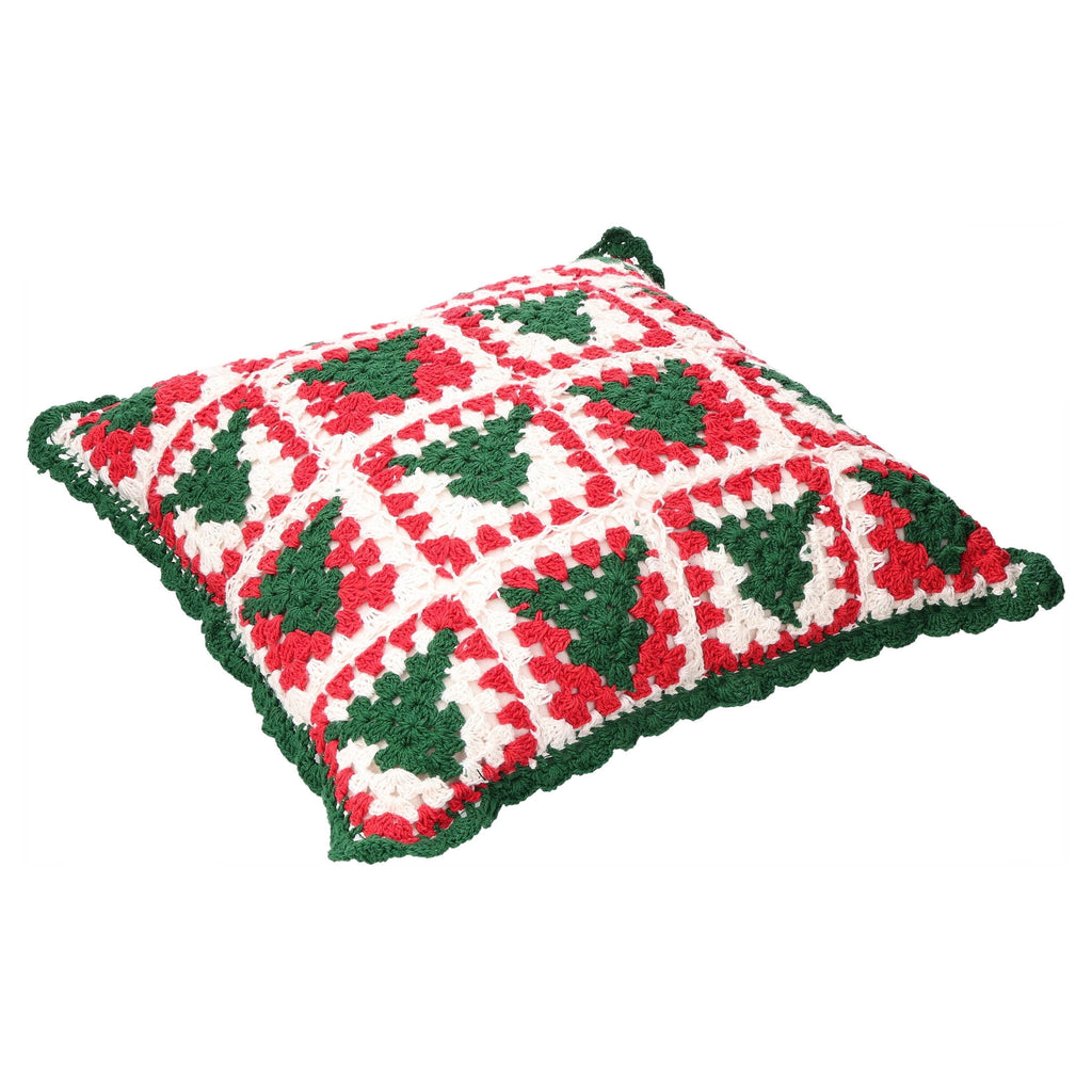Granny Square Decorative Christmas Pillow, Red/White/Green, 14" x 14", by Holiday Time