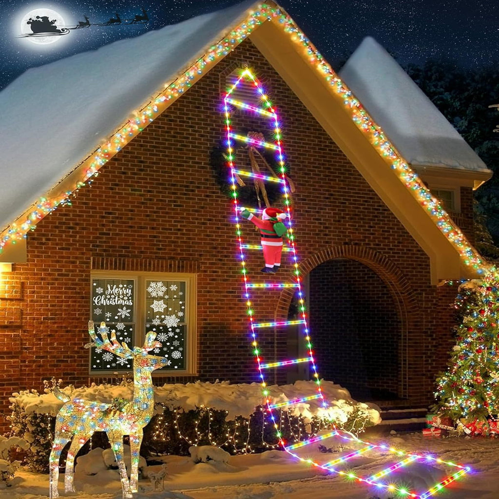 Morfone Christmas Decorations LED Ladder Lights with Climbing Santa Claus, 10.5ft Christmas Decorative String Lights for Indoor Outdoor, Window, Garden, Home, Wall, Xmas Tree Decor, Multicolor