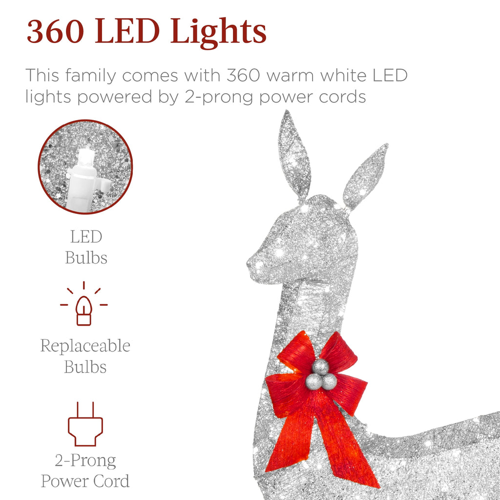 Best Choice Products 3-Piece Lighted Christmas Deer Set Outdoor Yard Decoration w/ 360 LED Lights, Stakes - White