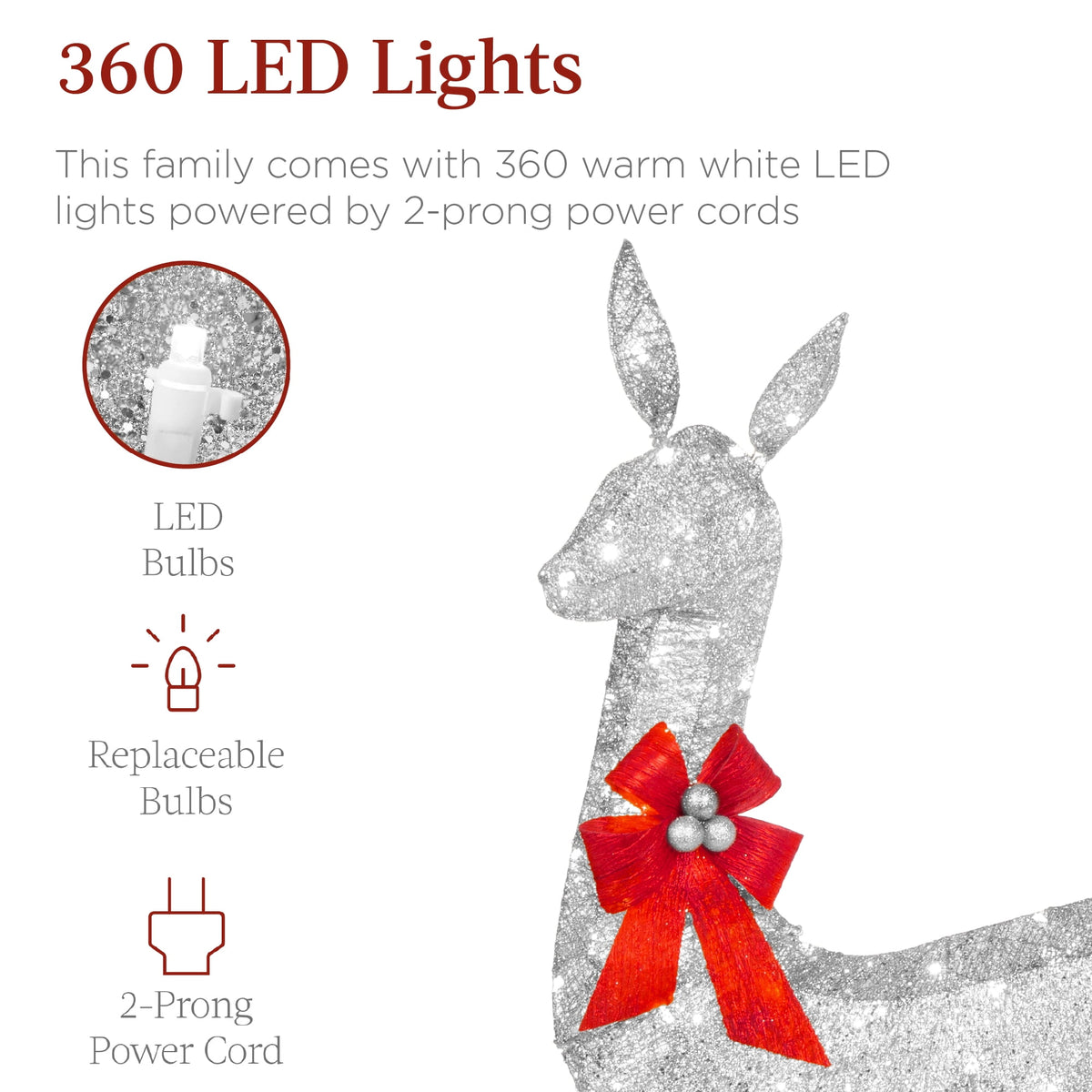 Best Choice Products 3-Piece Lighted Christmas Deer Set Outdoor Yard Decoration w/ 360 LED Lights, Stakes - White