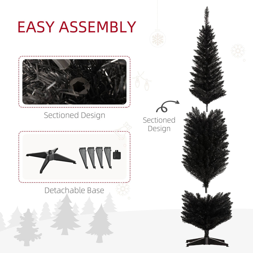 HOMCOM 8' Artificial Christmas Tree Holiday Home Décor, 618 Tips, Black