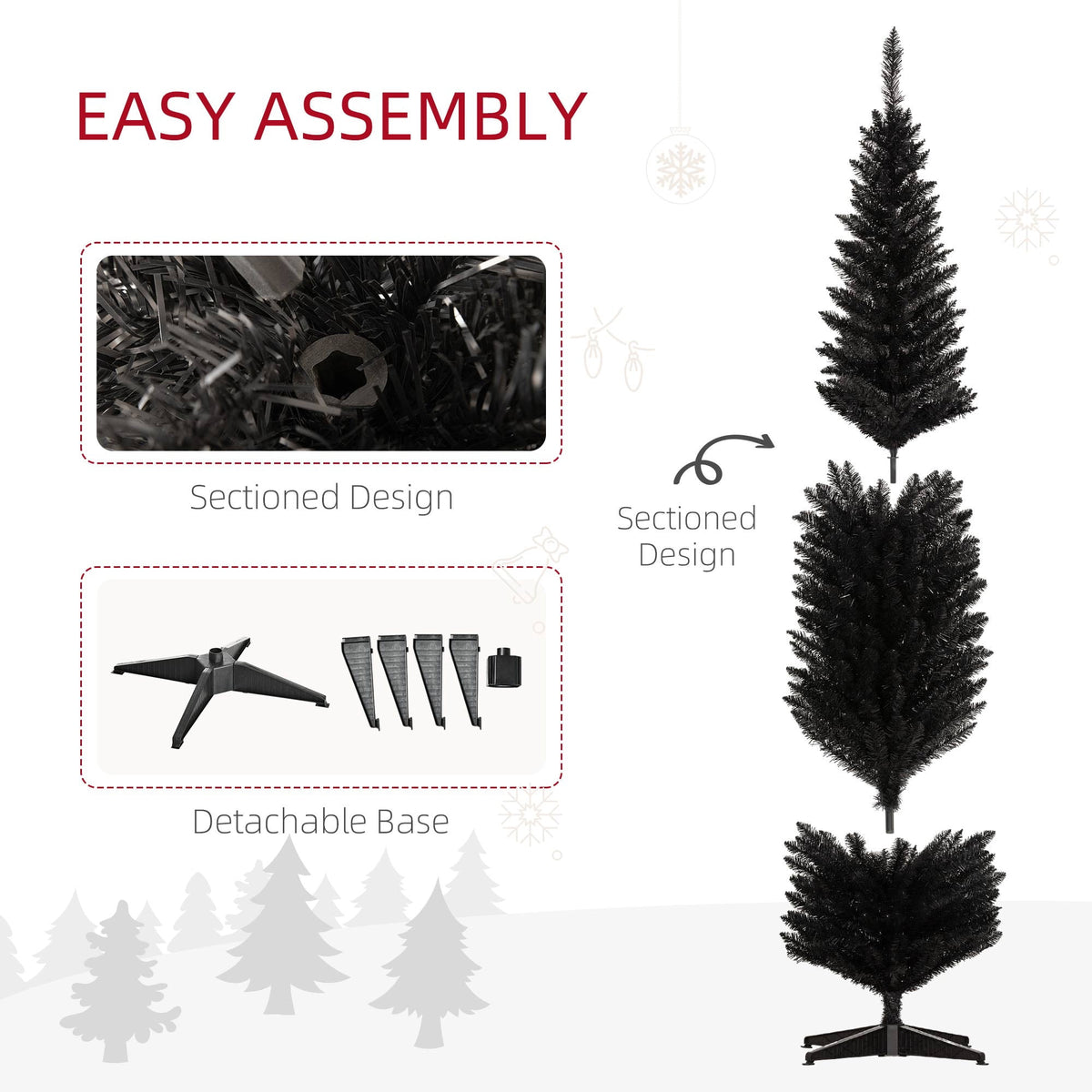 HOMCOM 8' Artificial Christmas Tree Holiday Home Décor, 618 Tips, Black
