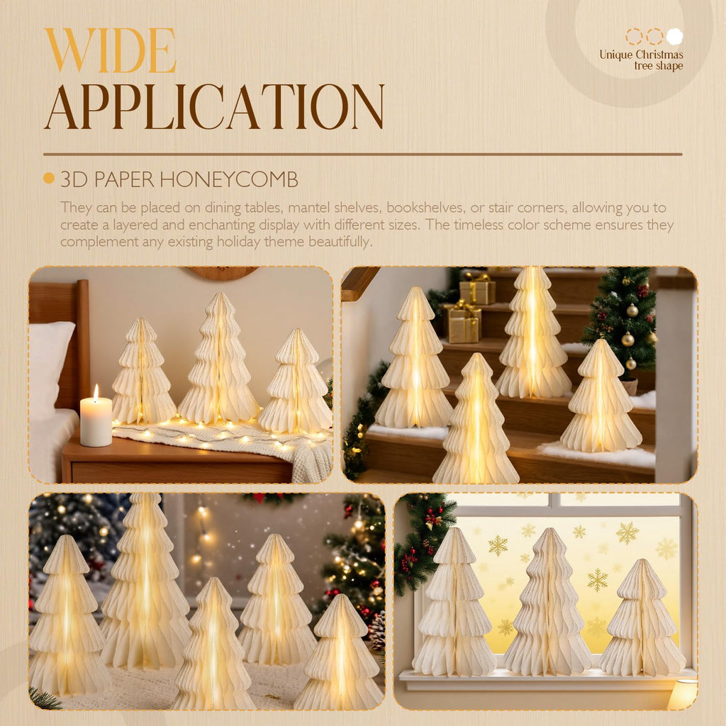 5 Pack Honeycomb Paper Christmas Trees, 3D Christmas Table Centerpieces for Mantel Tabletop Winter Home Decor