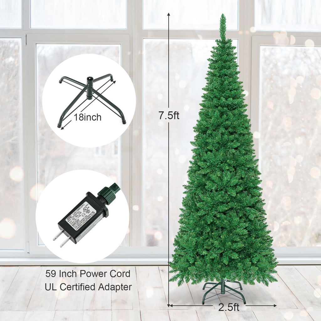 Topbuy 6.5ft Pencil Christmas Tree Pre-Lit Hinged Artificial Decoration w/ 250 Warm White Lights