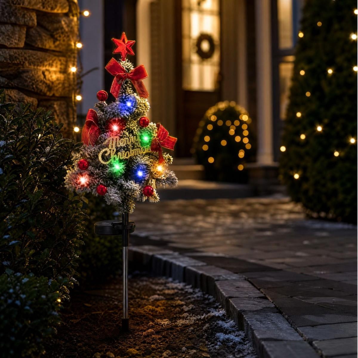 AuroraX Christmas Tree Christmas Decorations DIY 8 Lighting Modes Solar Waterproof Lighted Holiday Yard Stakes Indoor Outdoor Lights Patio Christmas Decorations