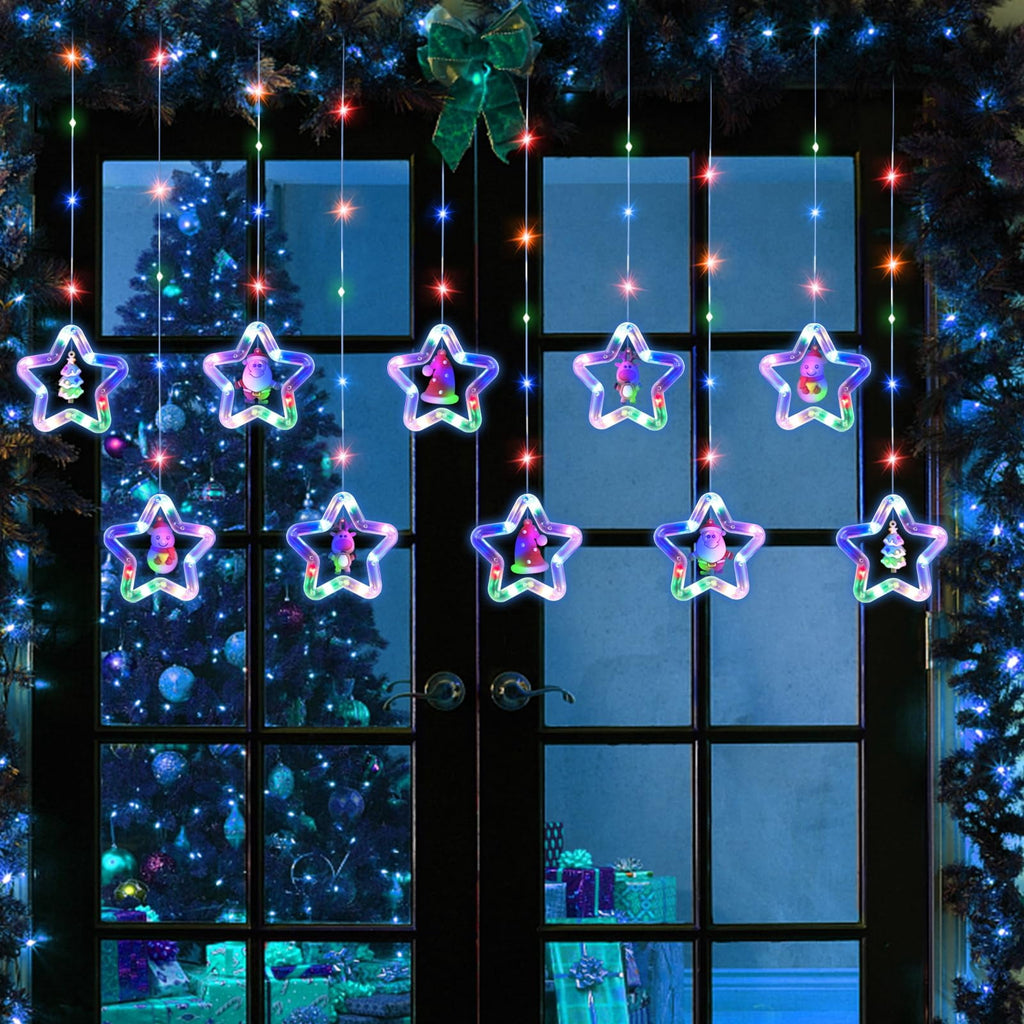 WILLED Christmas String Lights, 120 LED Window Curtain Lights with Christmas Ornaments, 9.8ft USB Powered Warm White Waterproof Fairy Lights Indoor Outdoor for Xmas Tree Patio Garden Party Home Decor