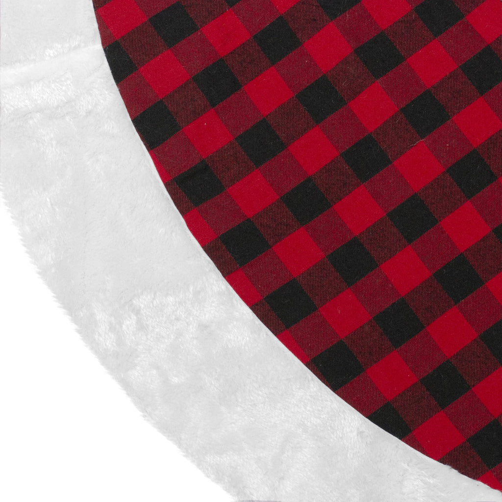 Northlight 48" Red and Black Buffalo Plaid Christmas Tree Skirt with Faux Fur Trim