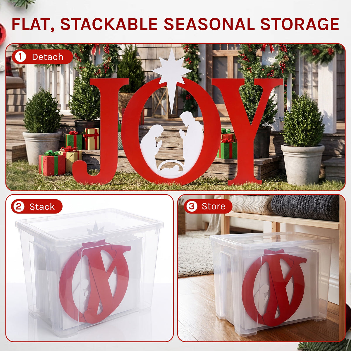CONCETTA Outdoor JOY Christmas Nativity Decoration for Yard, Red White