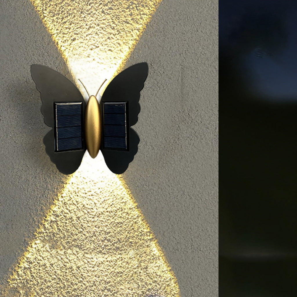 Solar Wall Lights Outdoor,Butterfly Shape Waterproof Pathway Lighting,Warm LED Garden Decor for Stairs Patio Courtyard,Modern Wall Wash Effect Landscape Light Holiday Gifts