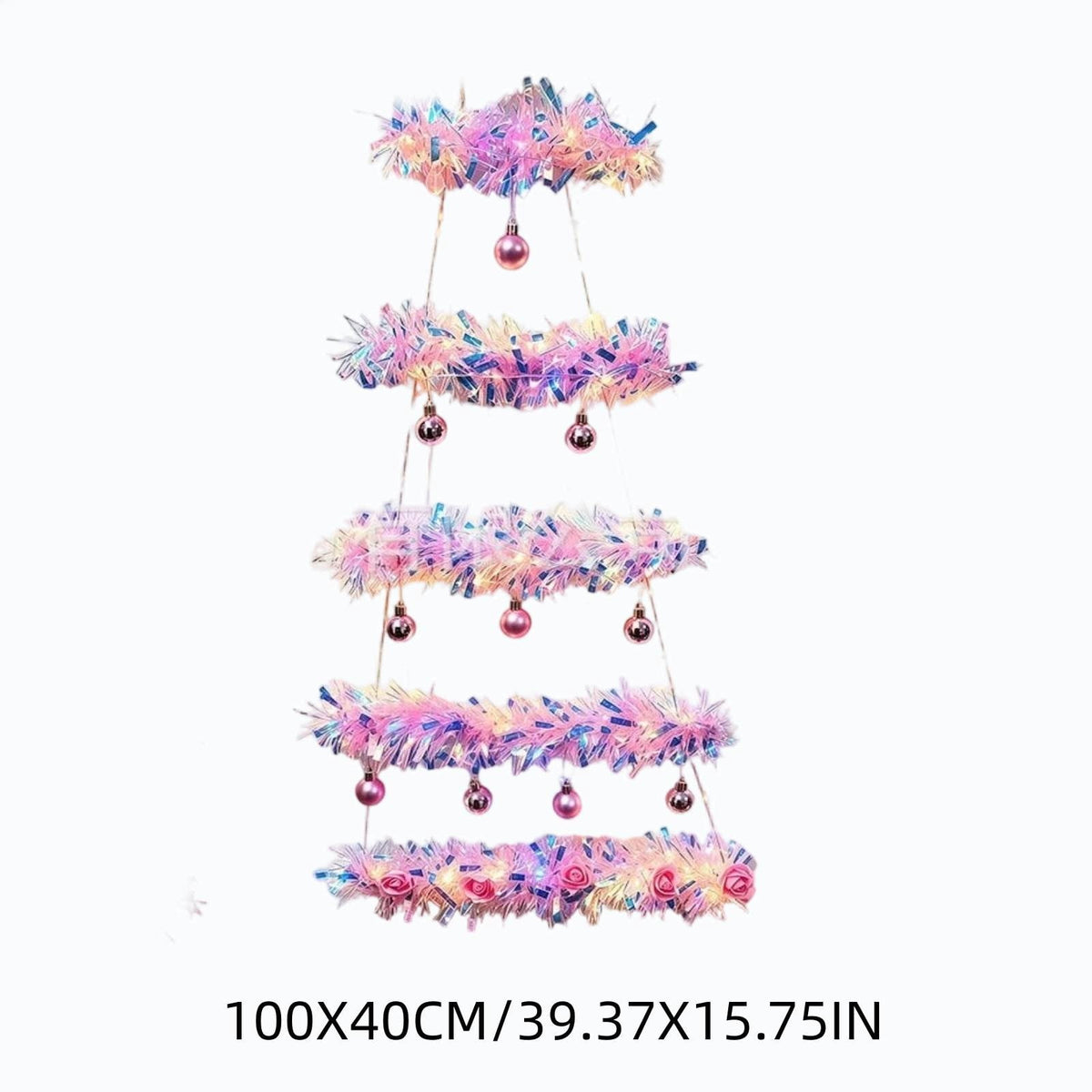 DIY Wall Mounted Christmas Trees with LED Light, Wall Hanging Christmas Tree, Space-Saving Christmas Decor Ideas for Small Space Home Holiday Decoration, 100x40cm