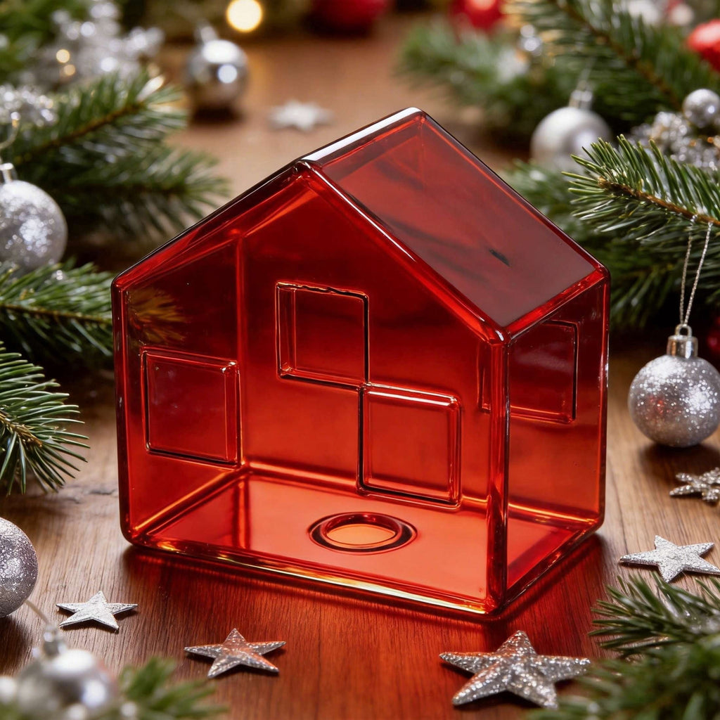 Glass House Christmas Decoration, Red, 5", by Holiday Time