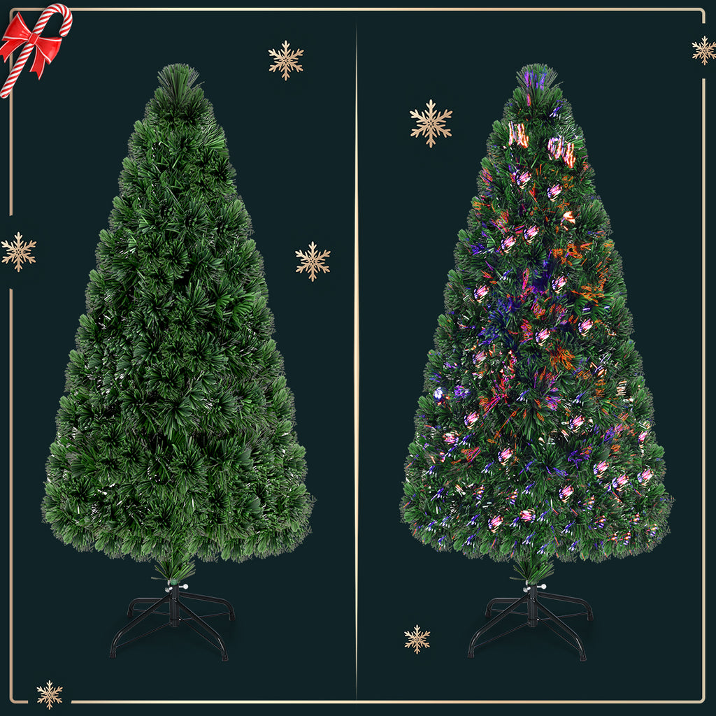 Topbuy 6'Pre-Lit Fiber Optic Artificial PVC Christmas Tree w/ Metal Stand (Indoor/Outdoor)