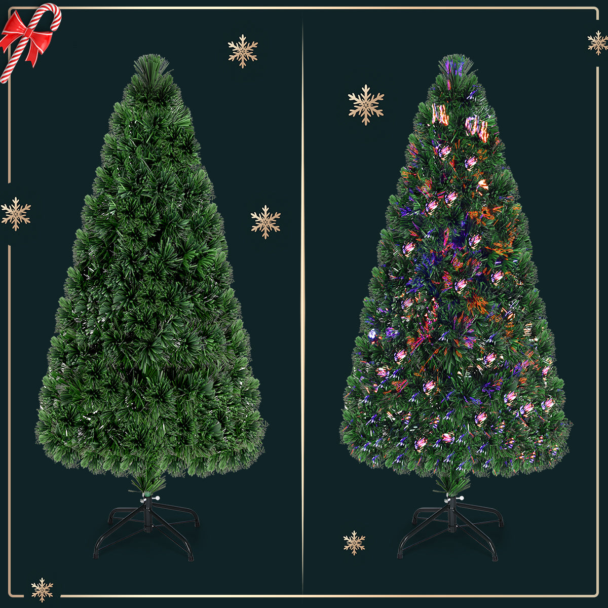 Topbuy 6'Pre-Lit Fiber Optic Artificial PVC Christmas Tree w/ Metal Stand (Indoor/Outdoor)