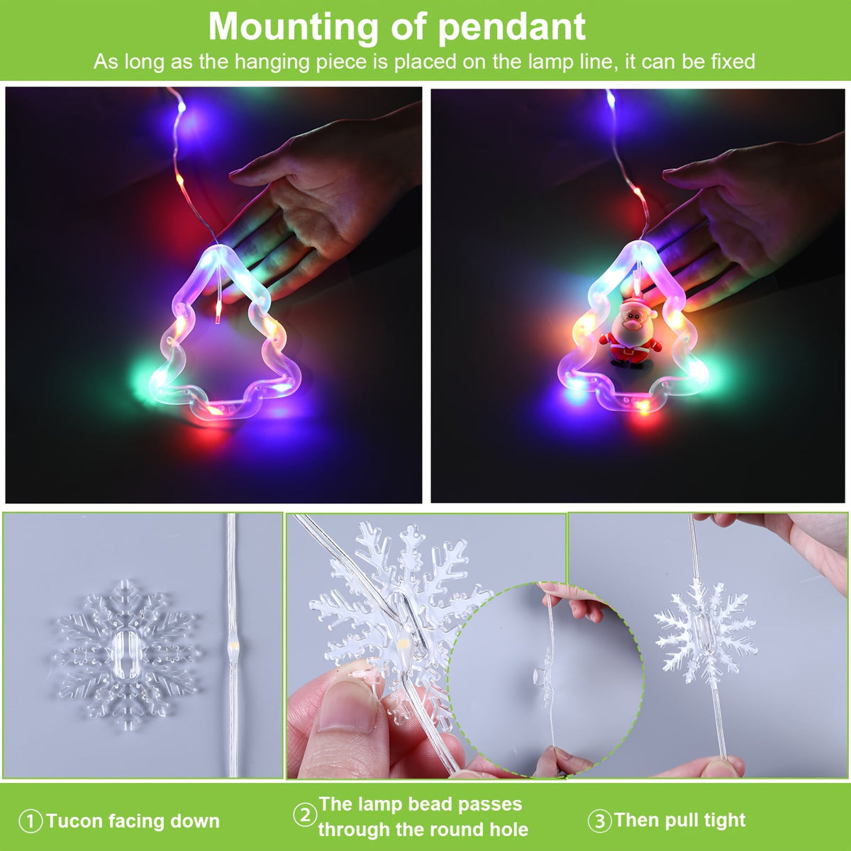 WILLED Christmas String Lights, 120 LED Window Curtain Lights with Christmas Ornaments, 9.8ft USB Powered Warm White Waterproof Fairy Lights Indoor Outdoor for Xmas Tree Patio Garden Party Home Decor