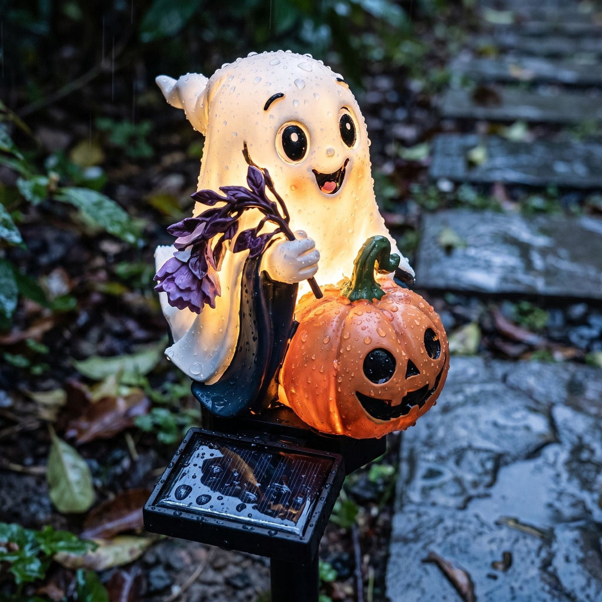 Stijggn Halloween Pumpkin Stake Solar Garden Lights, Waterproof Multi Branch Little Pumpkin Lantern Garden Stake Lights Outdoor Walkway Yard Garden Decoration