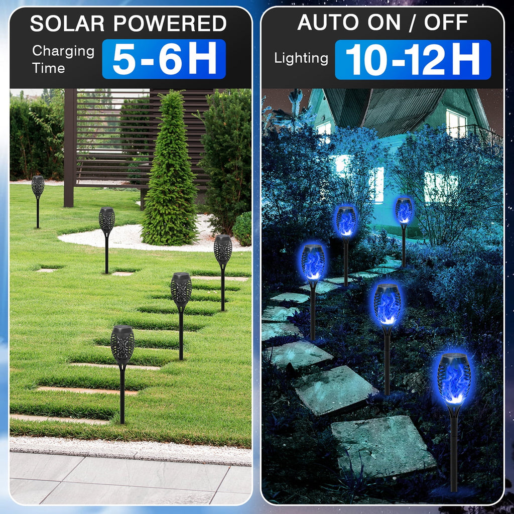 Solar Torch Lights with Flickering Flame, Solar Flickering Lights, 4 Pack Solar Lights Outdoor Waterproof Solar Pathway Lights Landscape Lighting for Garden Lawn Patio Yard Outdoor Decorations